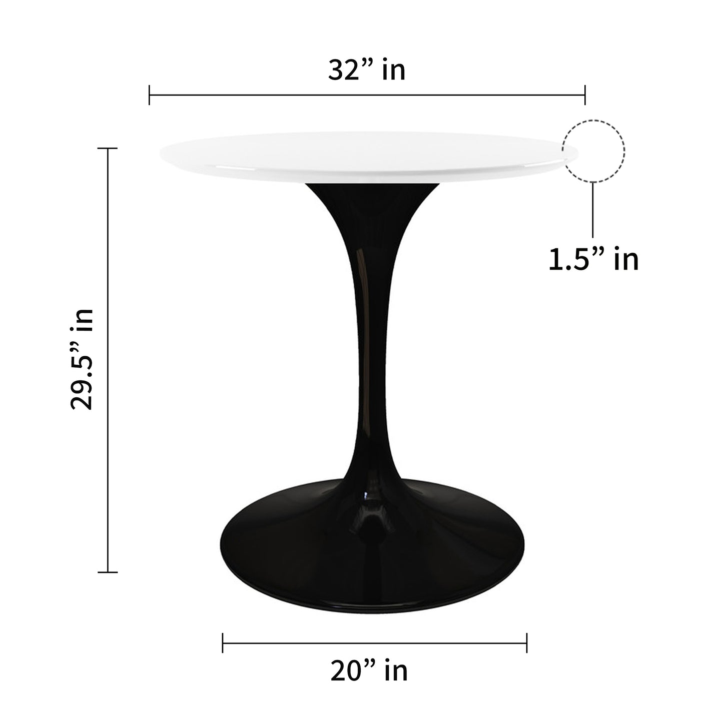 Rose 32" Round Fiberglass Dining Table, Black Base