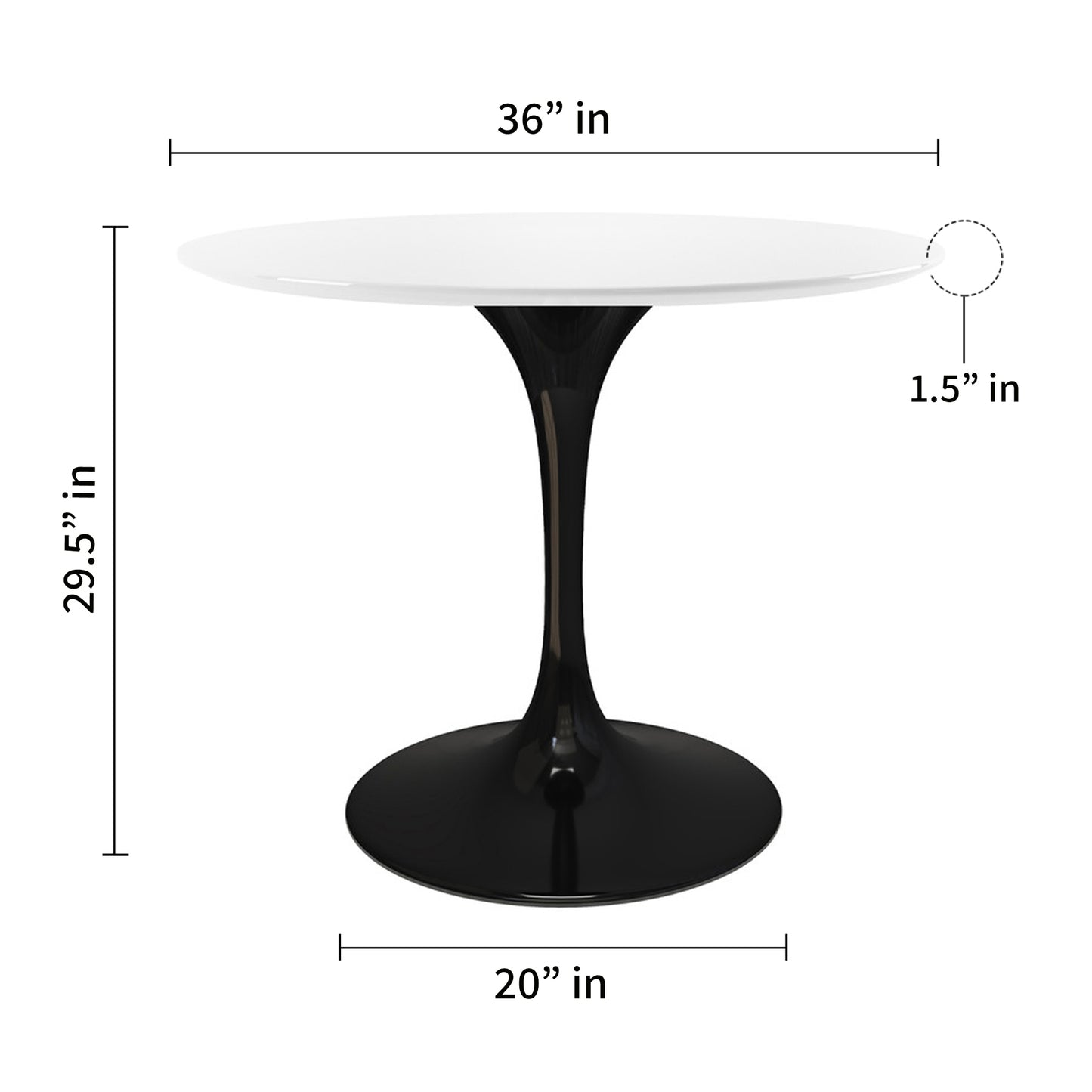 Rose 36" Round Fiberglass Dining Table, Black Base