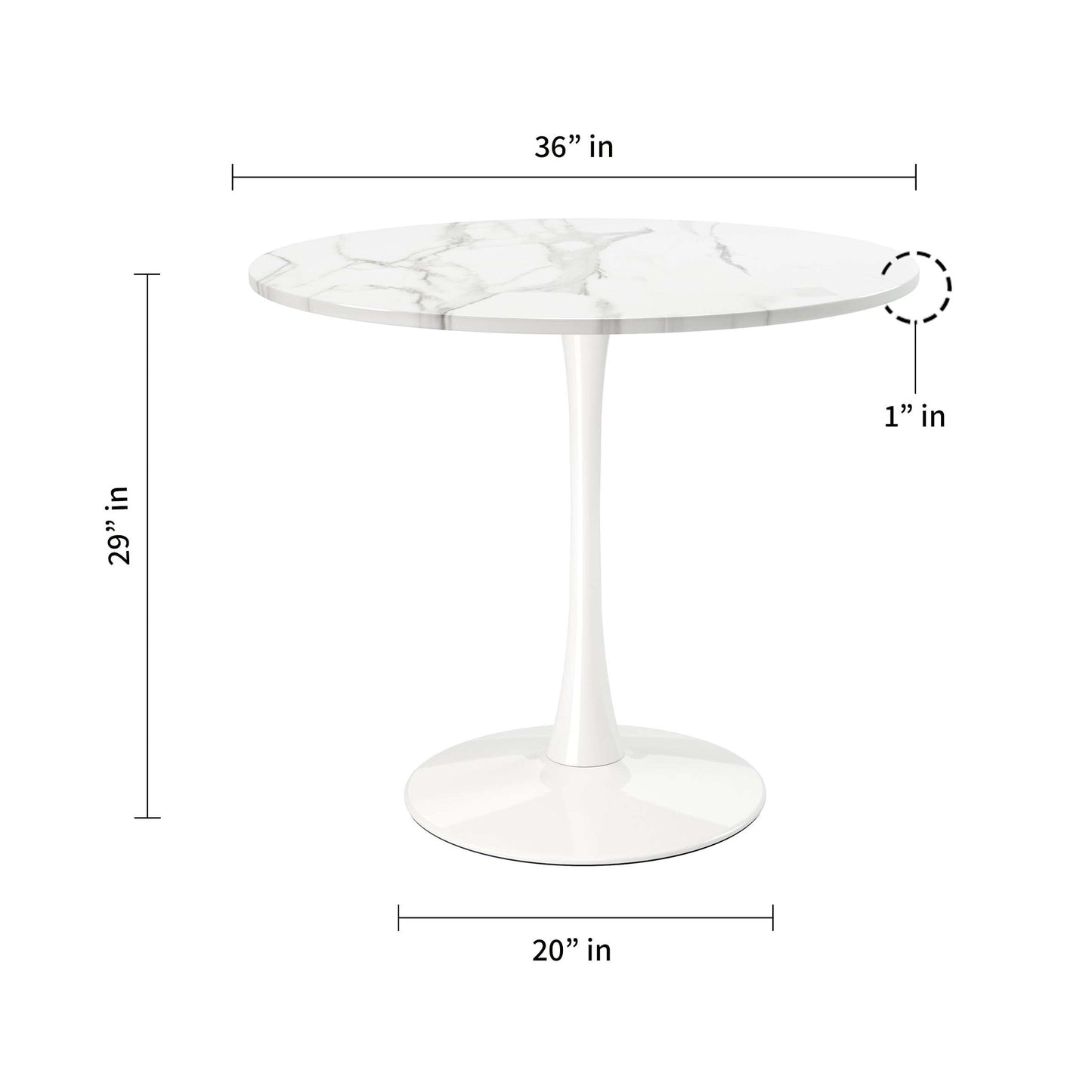 Rose 36" Wood Top Dining Table, Marble laminated