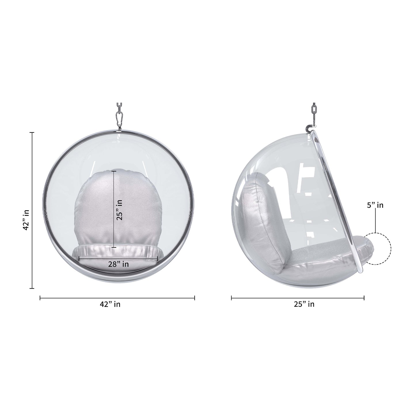 Hanging Bubble Chair With Stand, Silver Cushions