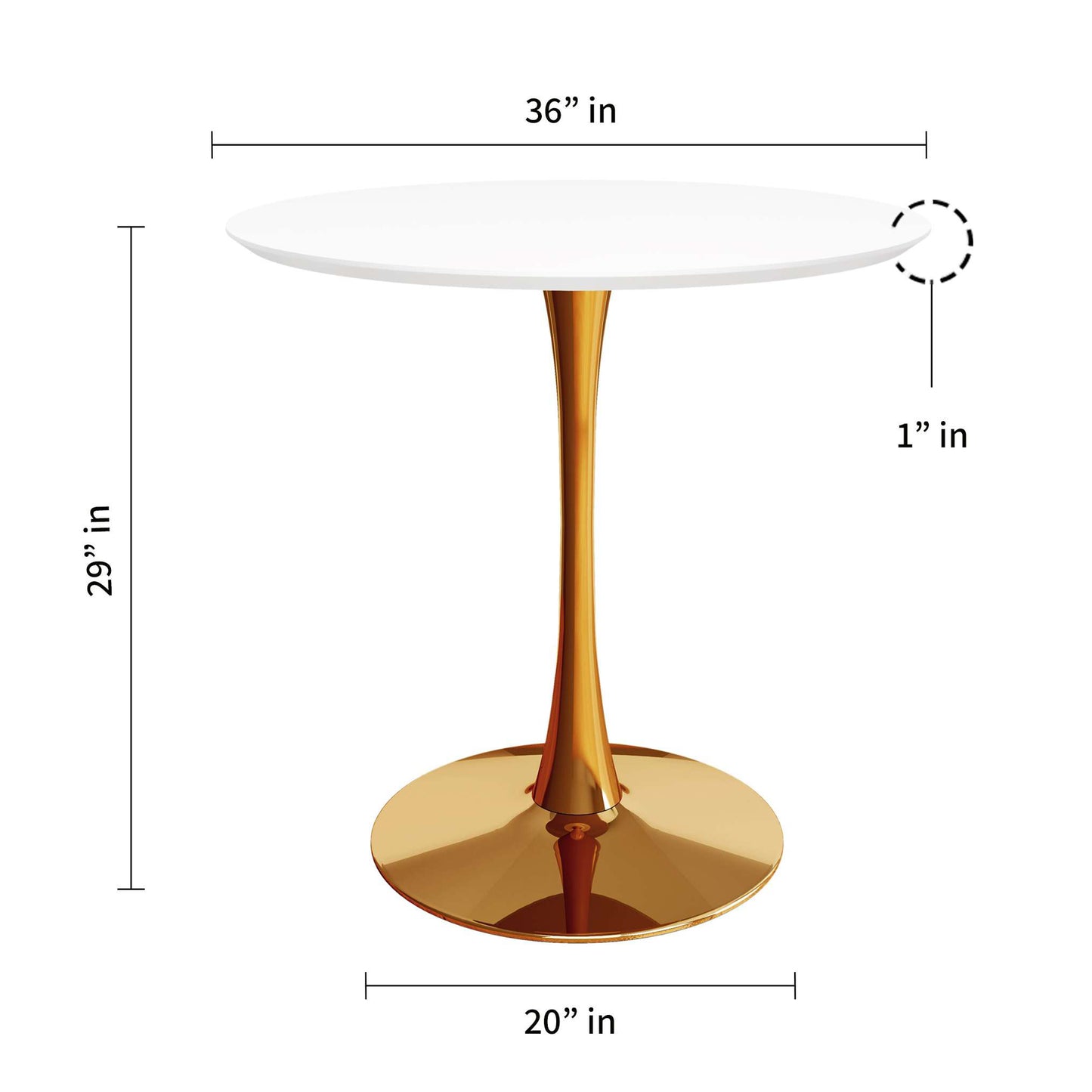 Rose 36" Wood Top Dining Table, Gold Base