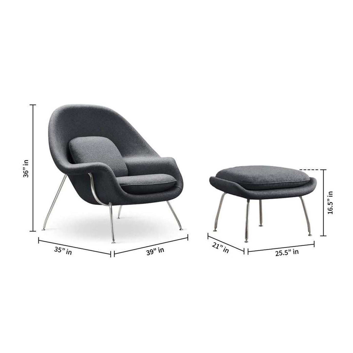 Haven Lounge Chair & Ottoman, Dark Gray