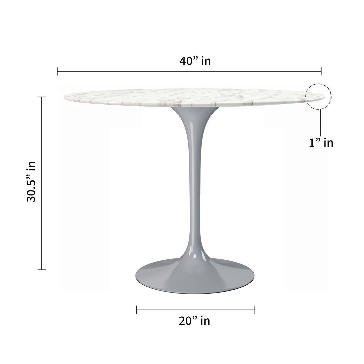 Rose 40" Round Marble Dining Table, Gray Base