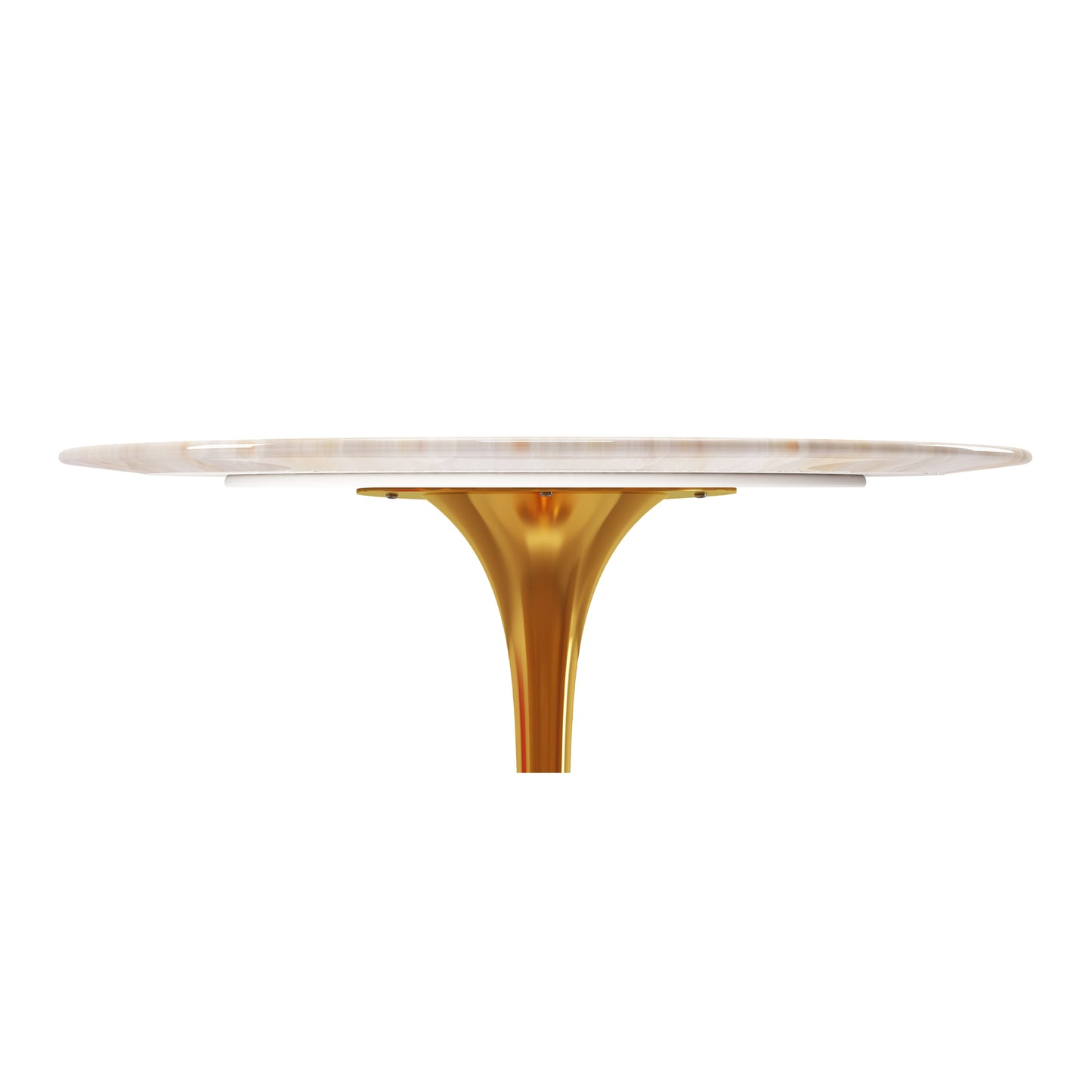 Rose 40" Round Onyx Marble Dining Table, Gold Base