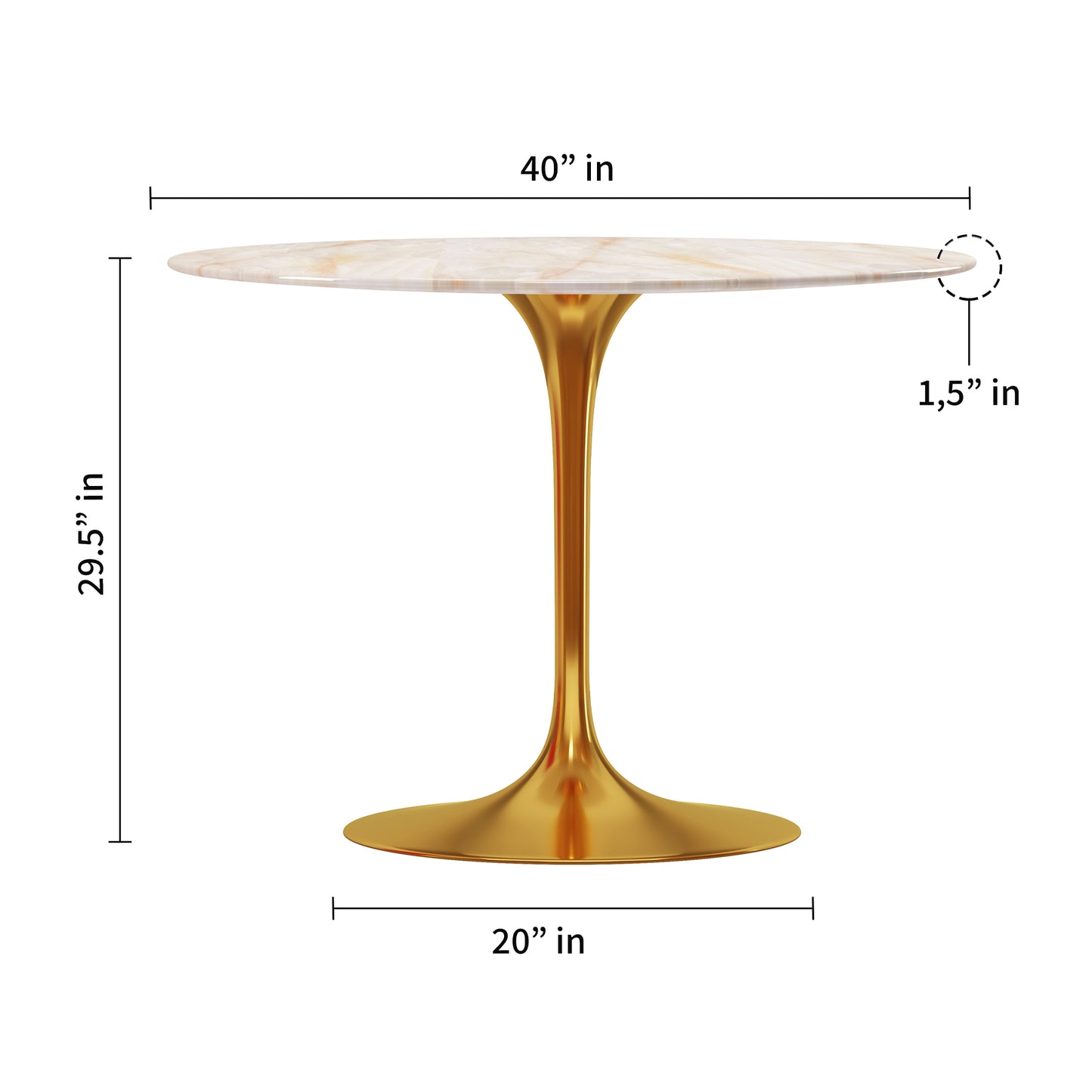 Rose 40" Round Onyx Marble Dining Table, Gold Base