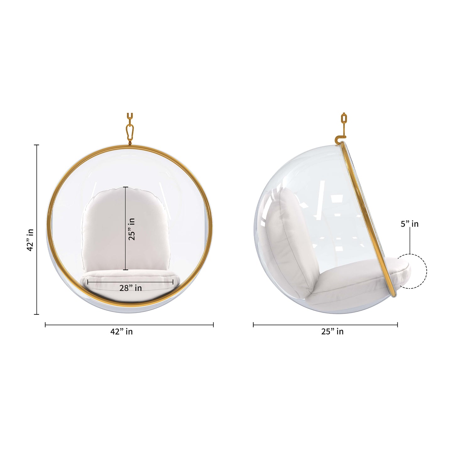 Hanging Bubble Chair With Stand, Gold