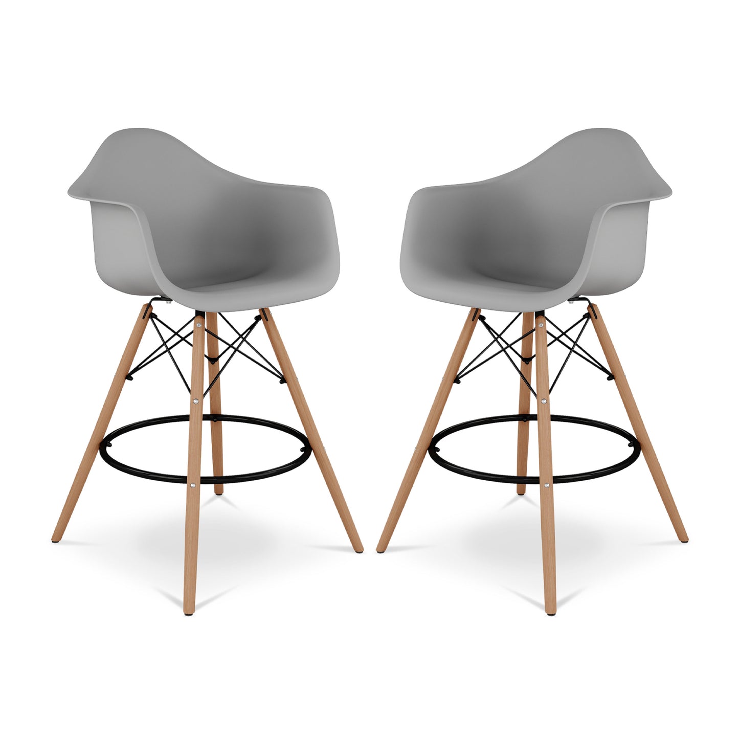Pyramid Counter Stool With Arms, Gray