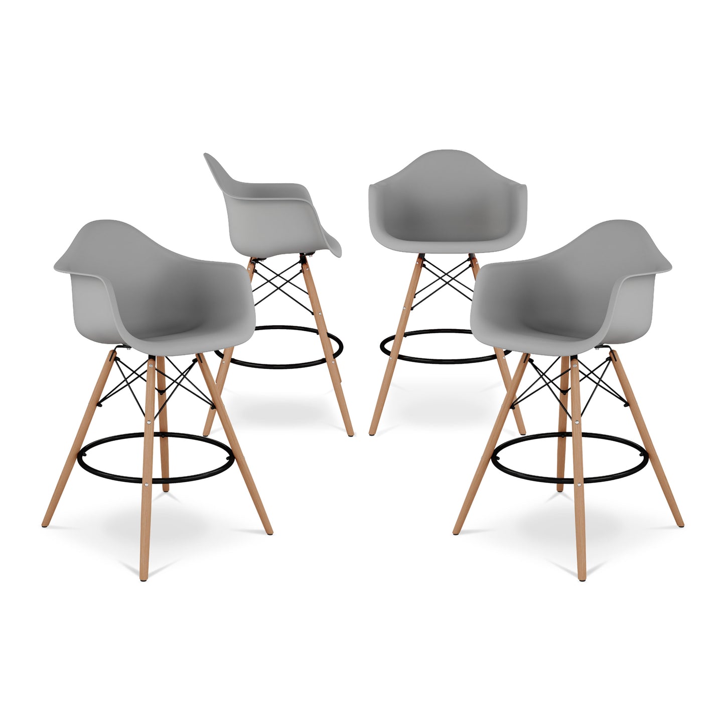 Pyramid Counter Stool With Arms, Gray