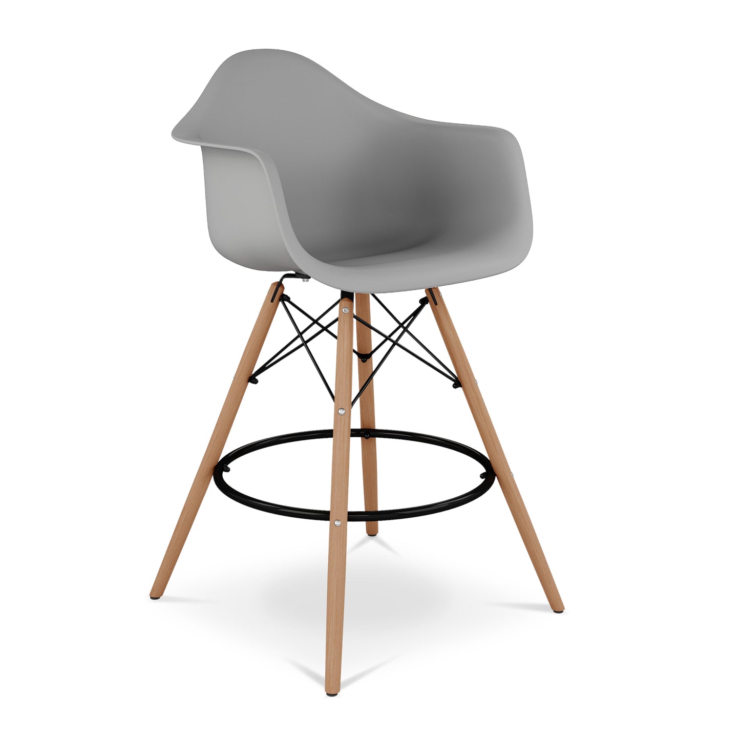 Pyramid Counter Stool With Arms, Gray