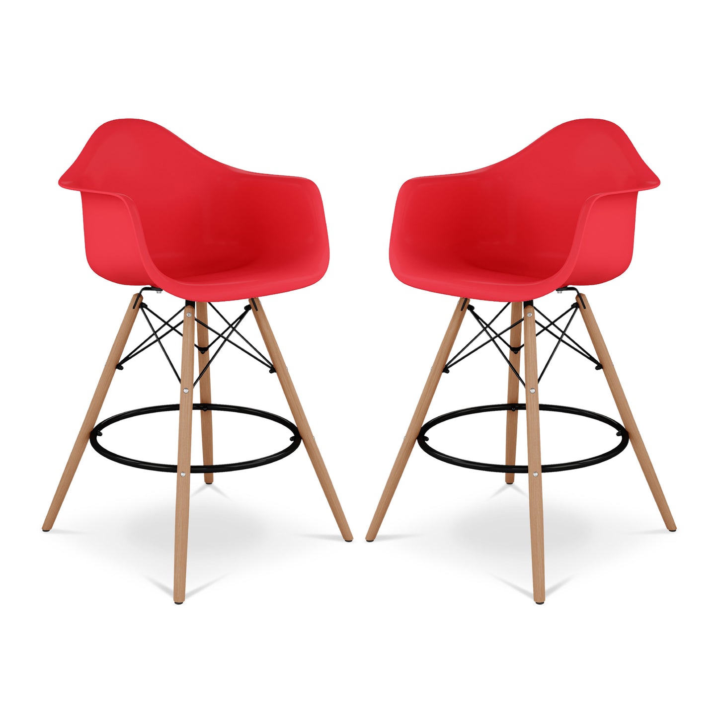 Pyramid Counter Stool With Arms, Red