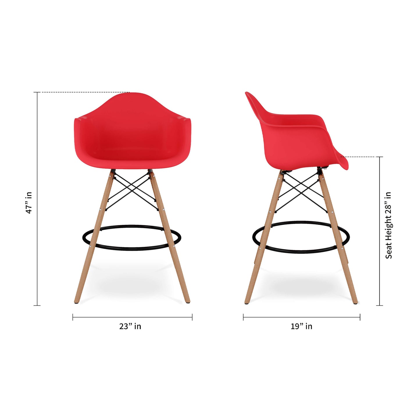 Pyramid Counter Stool With Arms, Red