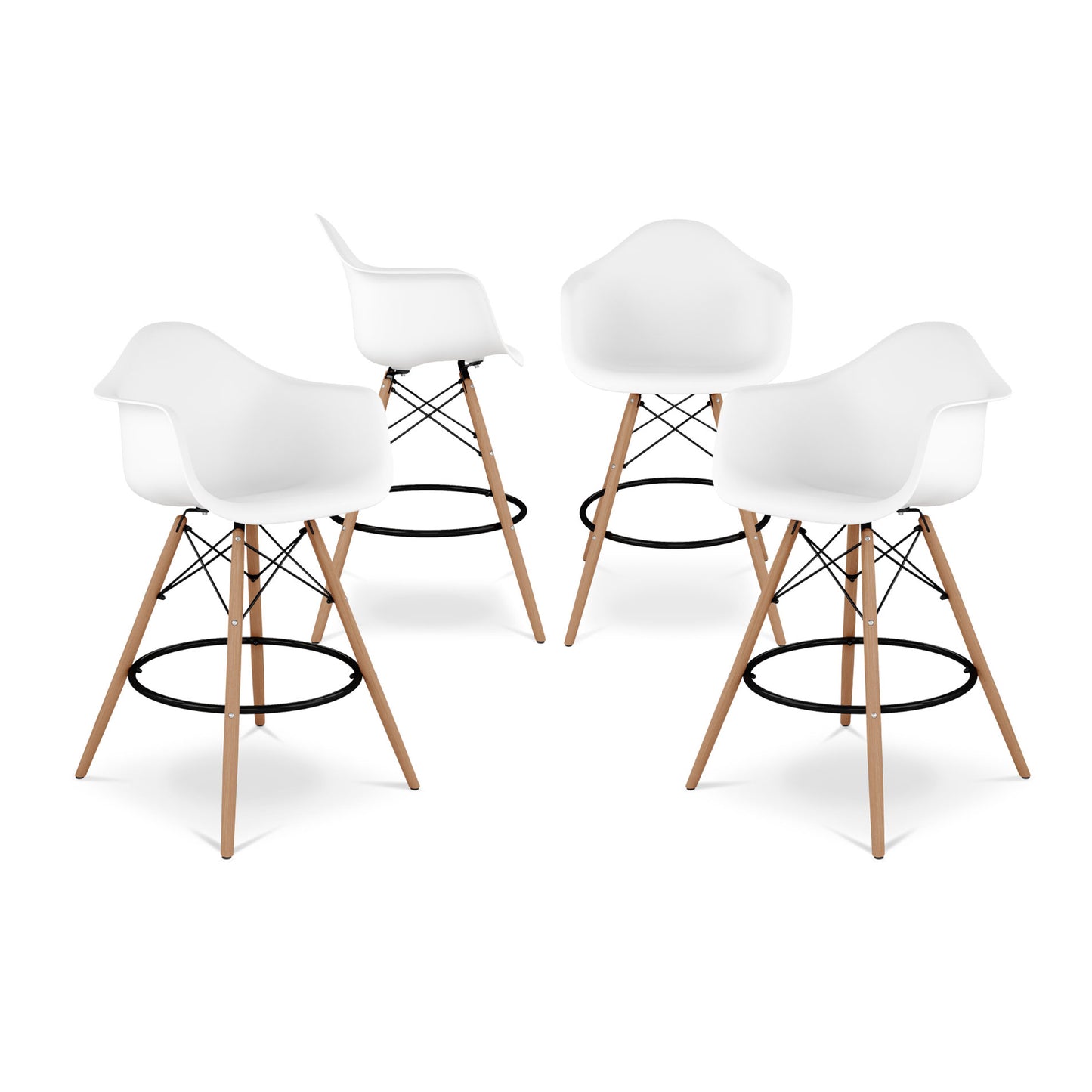 Pyramid Counter Stool With Arms, White