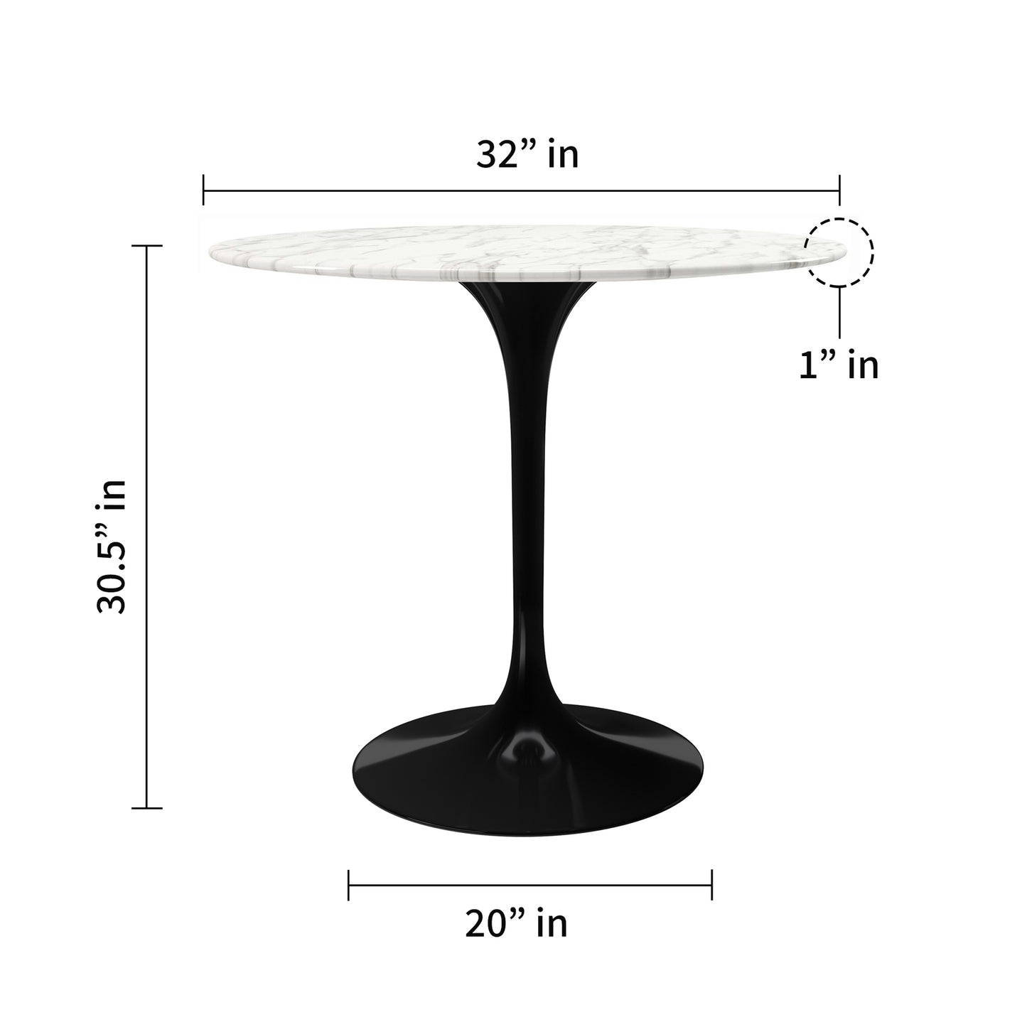 Rose 32" Round Marble Dining Table, Black Base