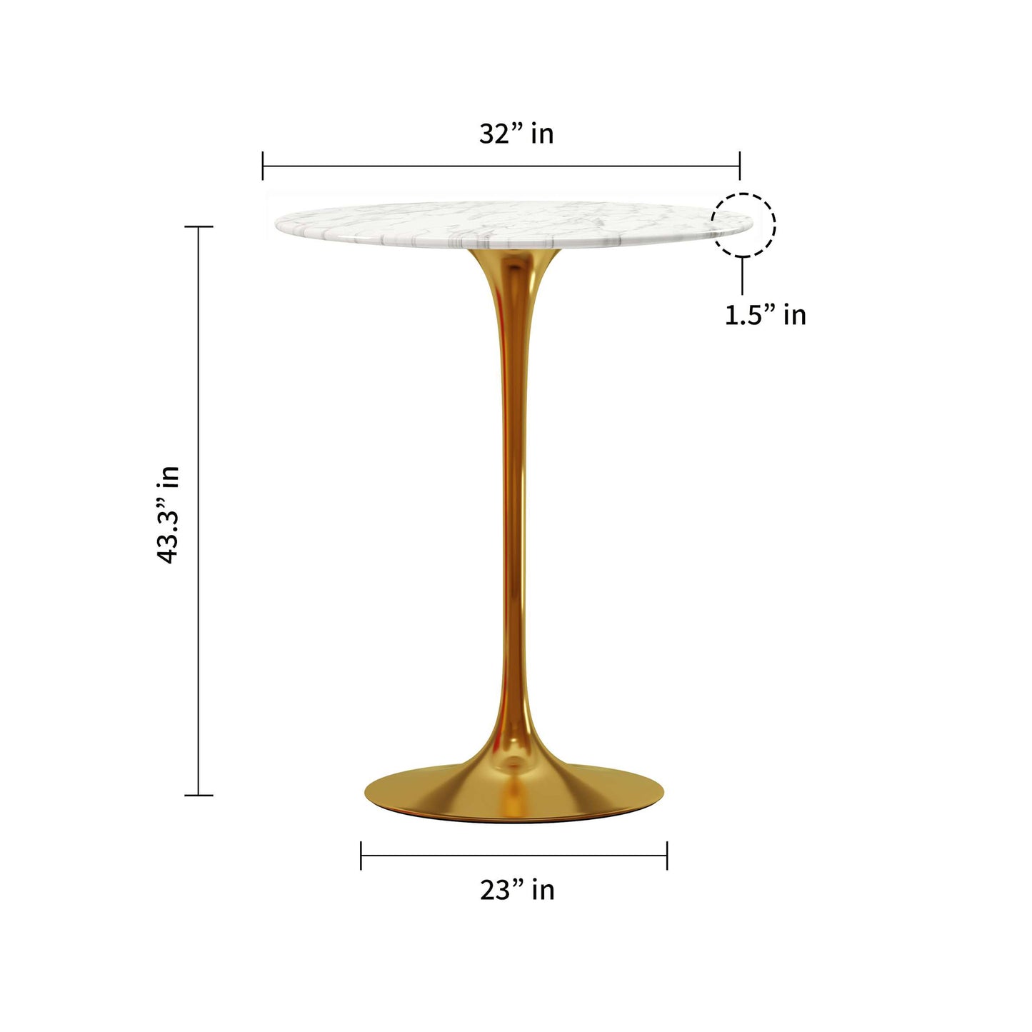 Rose 32" Round Marble Bar Table, Gold Base