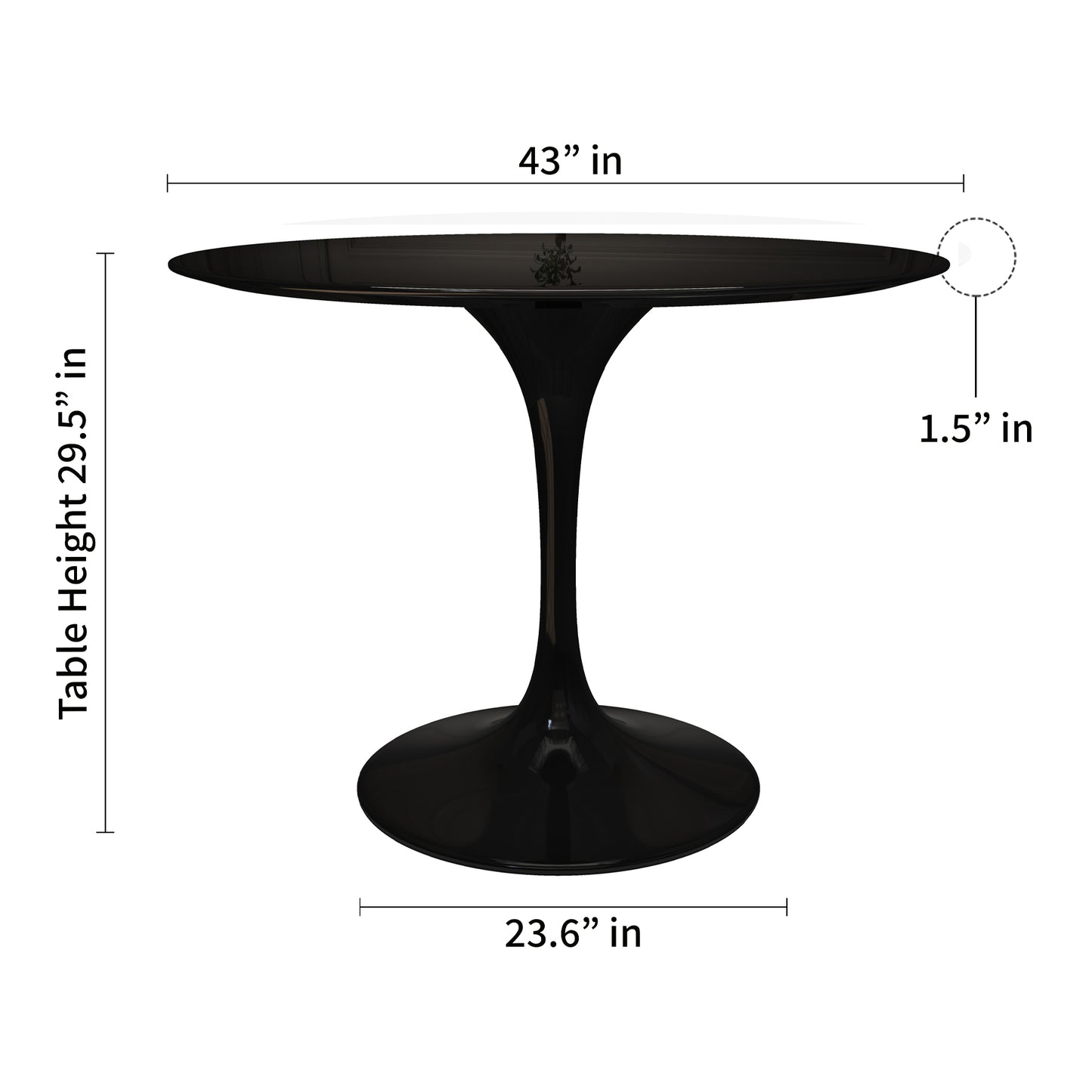 Rose 42" Round Fiberglass Dining Table, Black