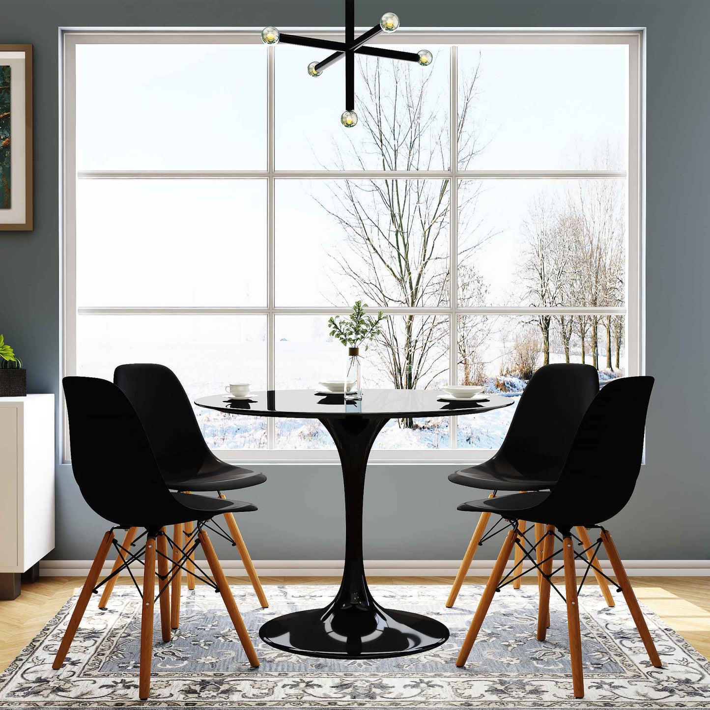 Rose 42" Round Fiberglass Dining Table, Black