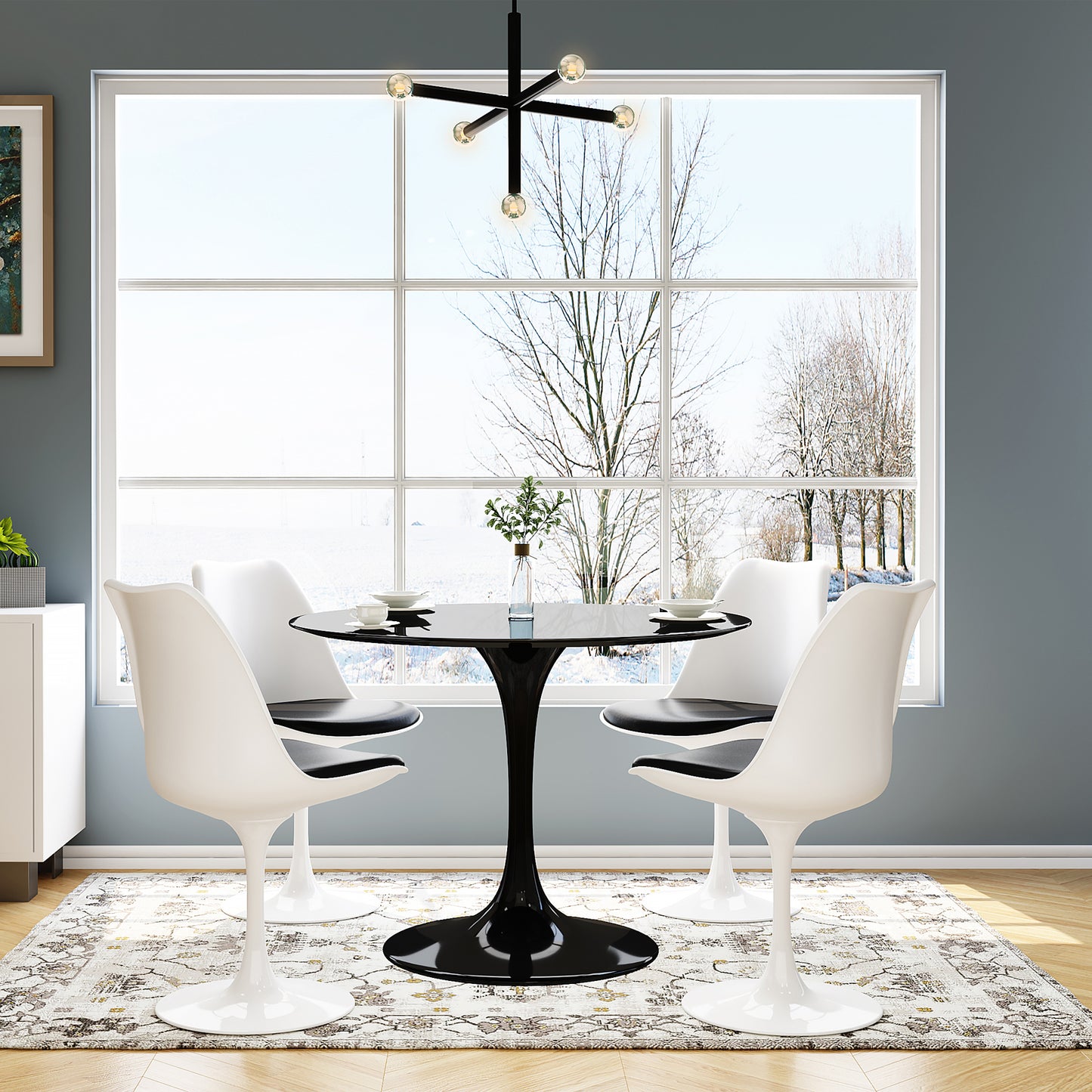 Rose 42" Round Fiberglass Dining Table, Black