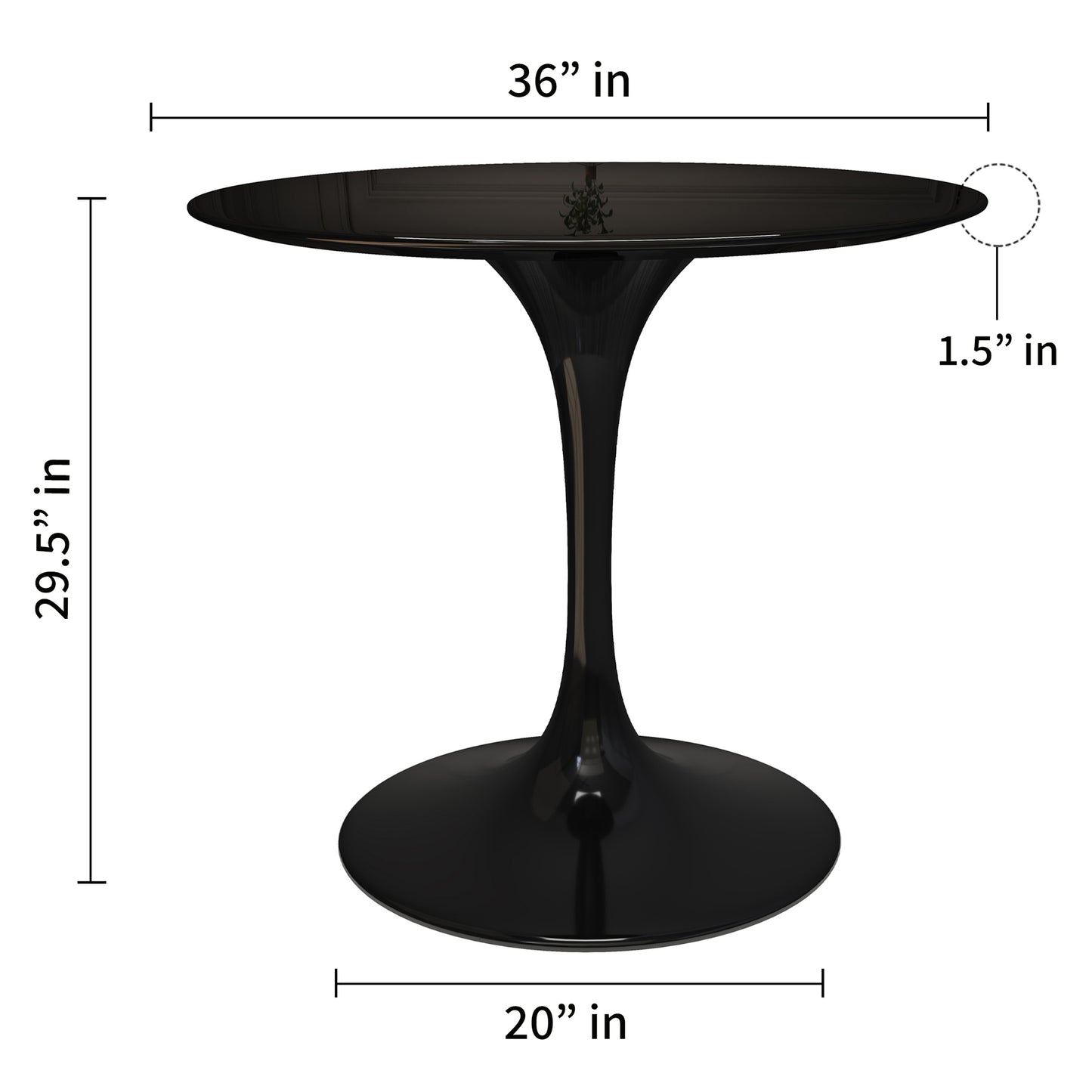 Rose 36" Round Fiberglass Dining Table, Black