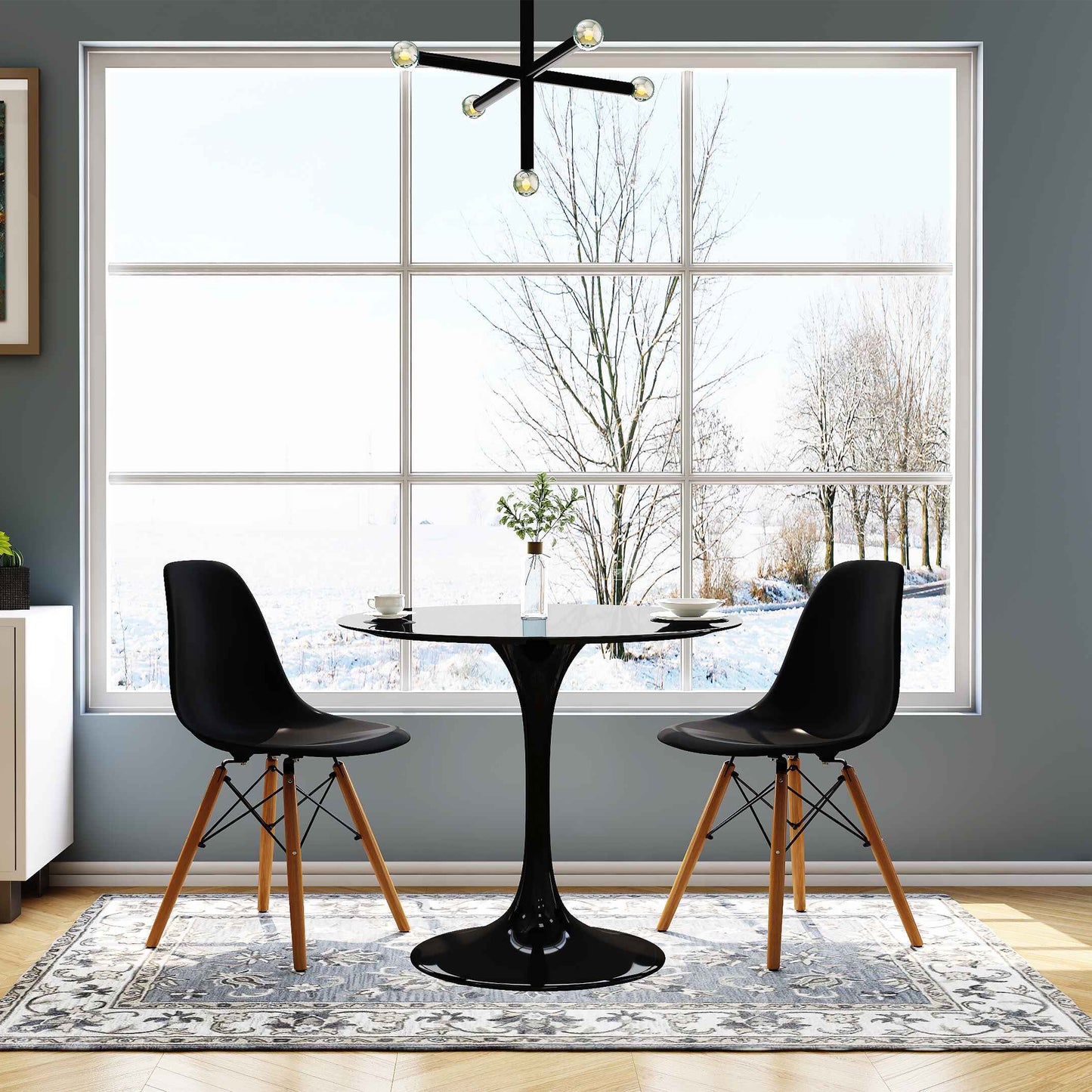 Rose 36" Round Fiberglass Dining Table, Black