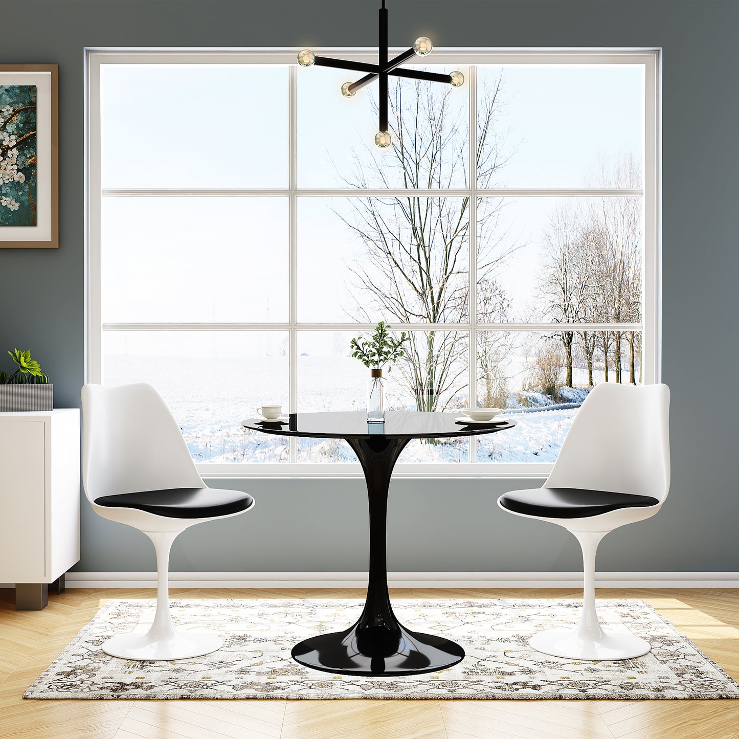 Rose 36" Round Fiberglass Dining Table, Black