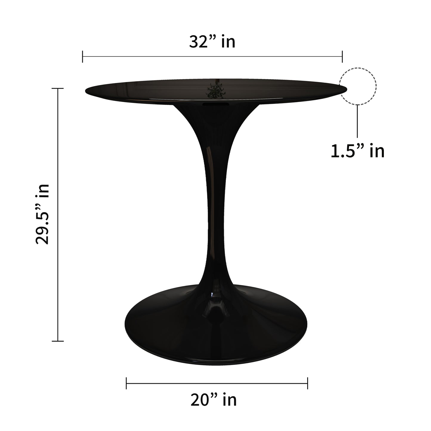 Rose 32" Round Fiberglass Dining Table, Black