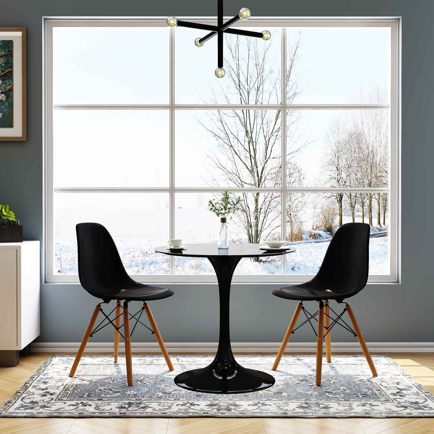 Rose 32" Round Fiberglass Dining Table, Black