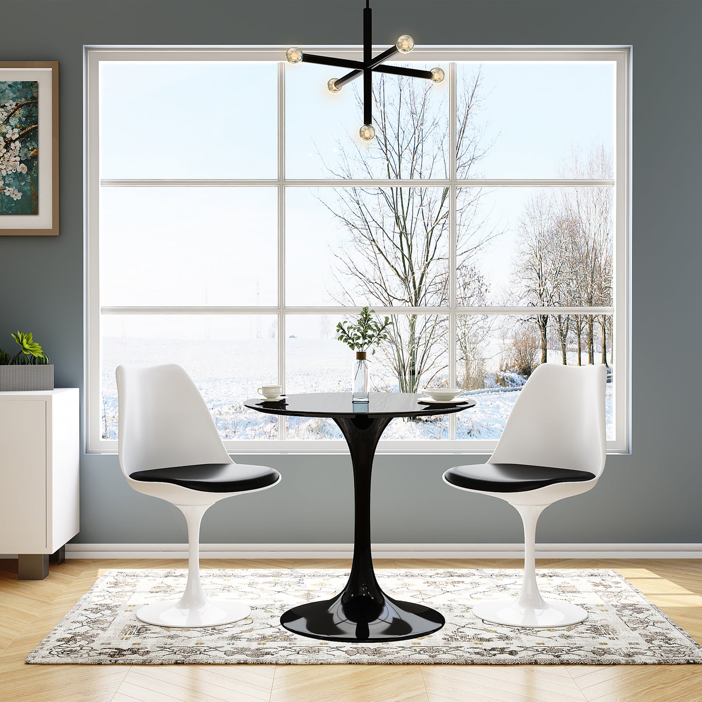 Rose 32" Round Fiberglass Dining Table, Black