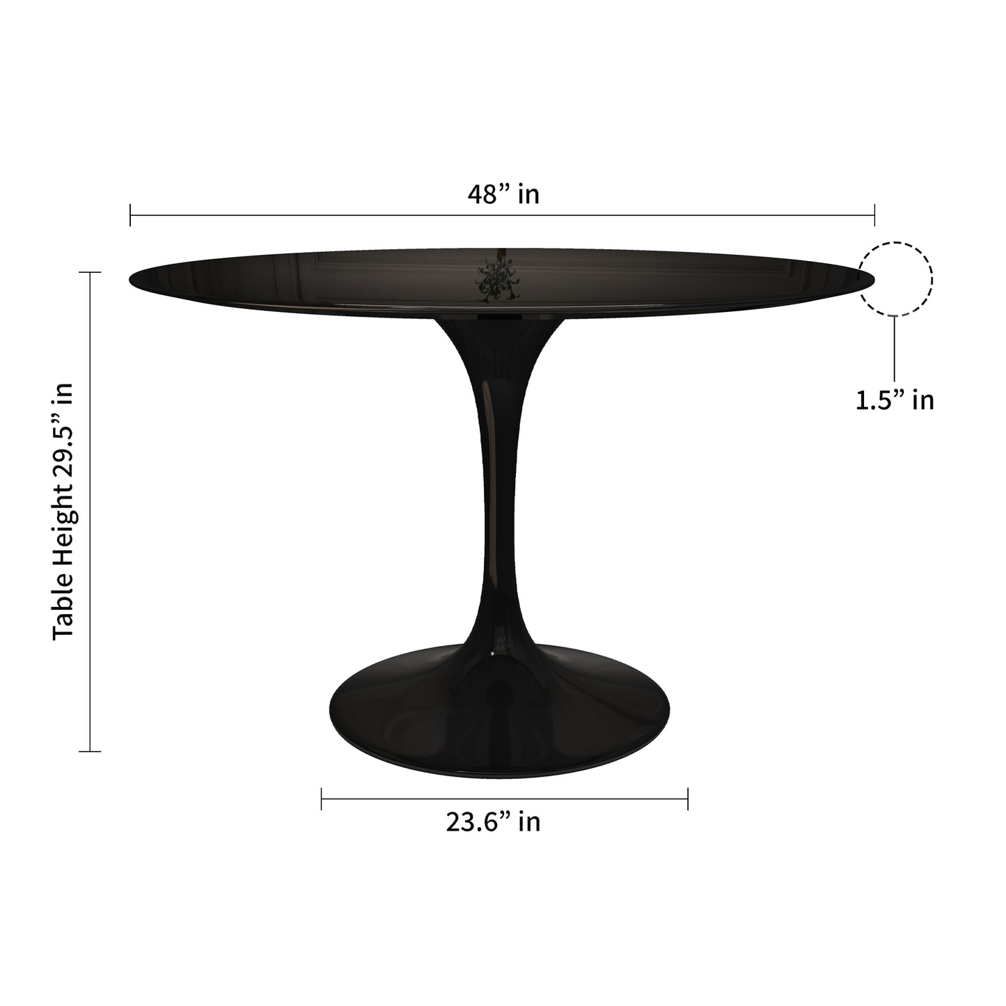 Rose 48" Round Fiberglass Dining Table, Black