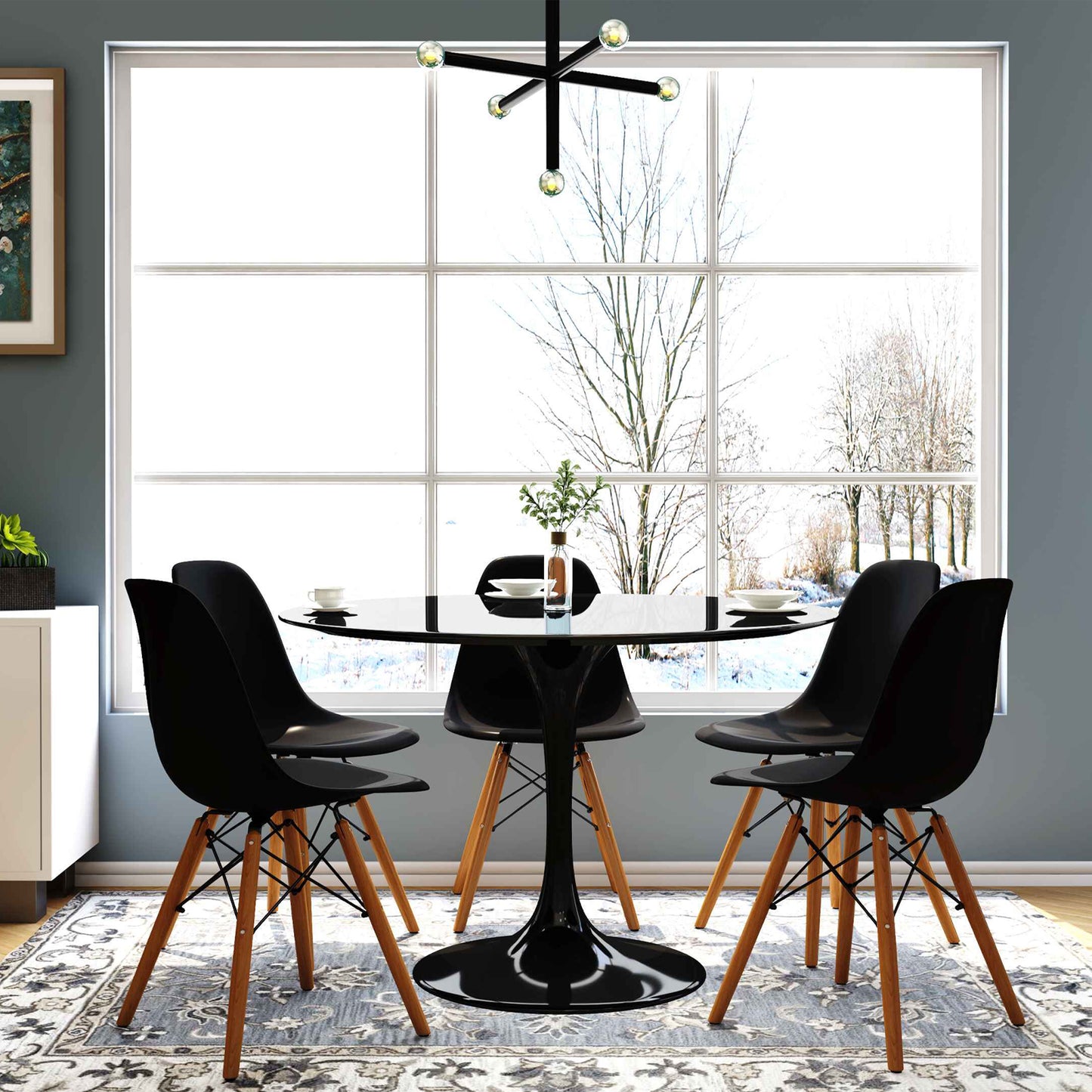 Rose 48" Round Fiberglass Dining Table, Black