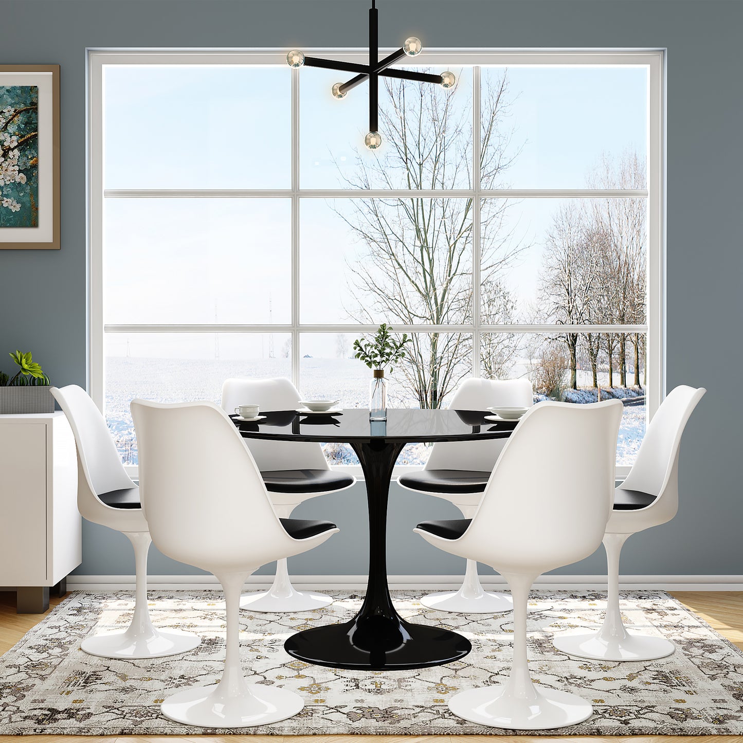 Rose 48" Round Fiberglass Dining Table, Black