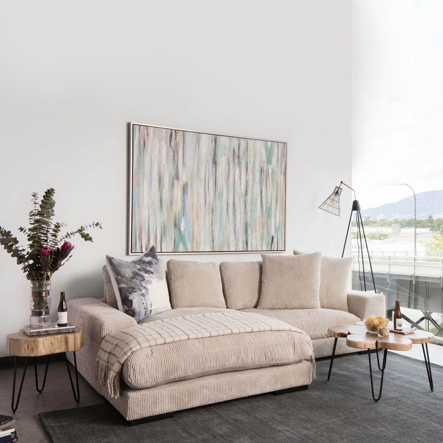 Plush Reversible Deep Seat Sectional Sofa, Cappuccino