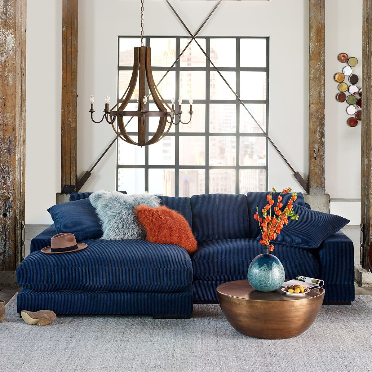 Plush Reversible Deep Seat Sectional Sofa, Navy Blue