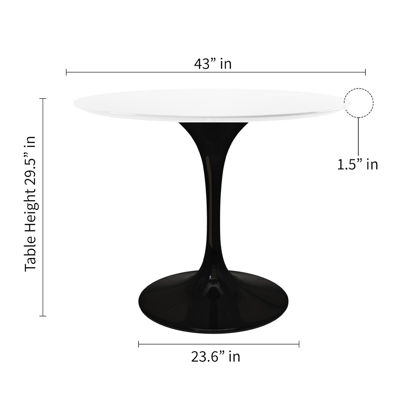 Rose 42" Round Fiberglass Dining Table, Black Base