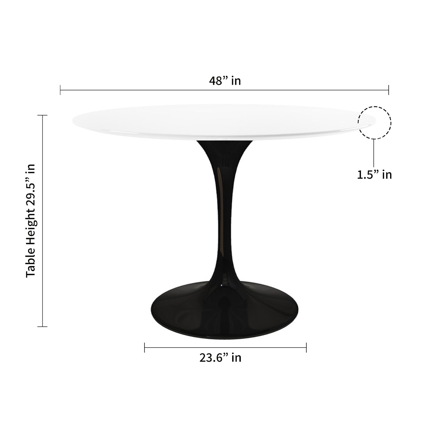 Rose 48" Round Fiberglass Dining Table, Black Base