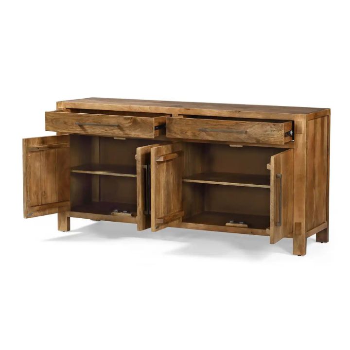 Anna 70" Solid Wood Sideboard, Light Walnut