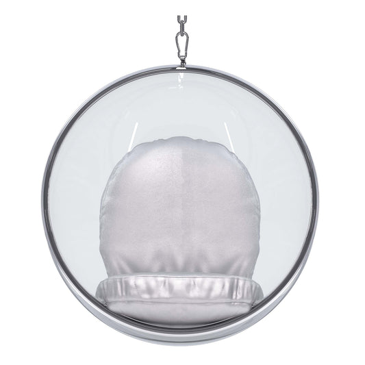 Hanging Bubble Chair, Silver Cushions