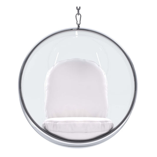 Hanging Bubble Chair, White Cushions