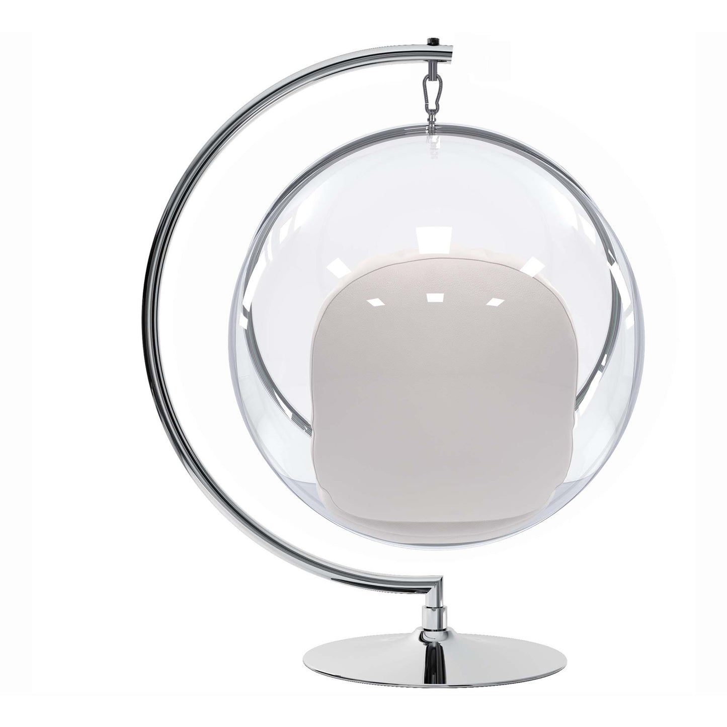 Hanging Bubble Chair With Stand, White Cushions