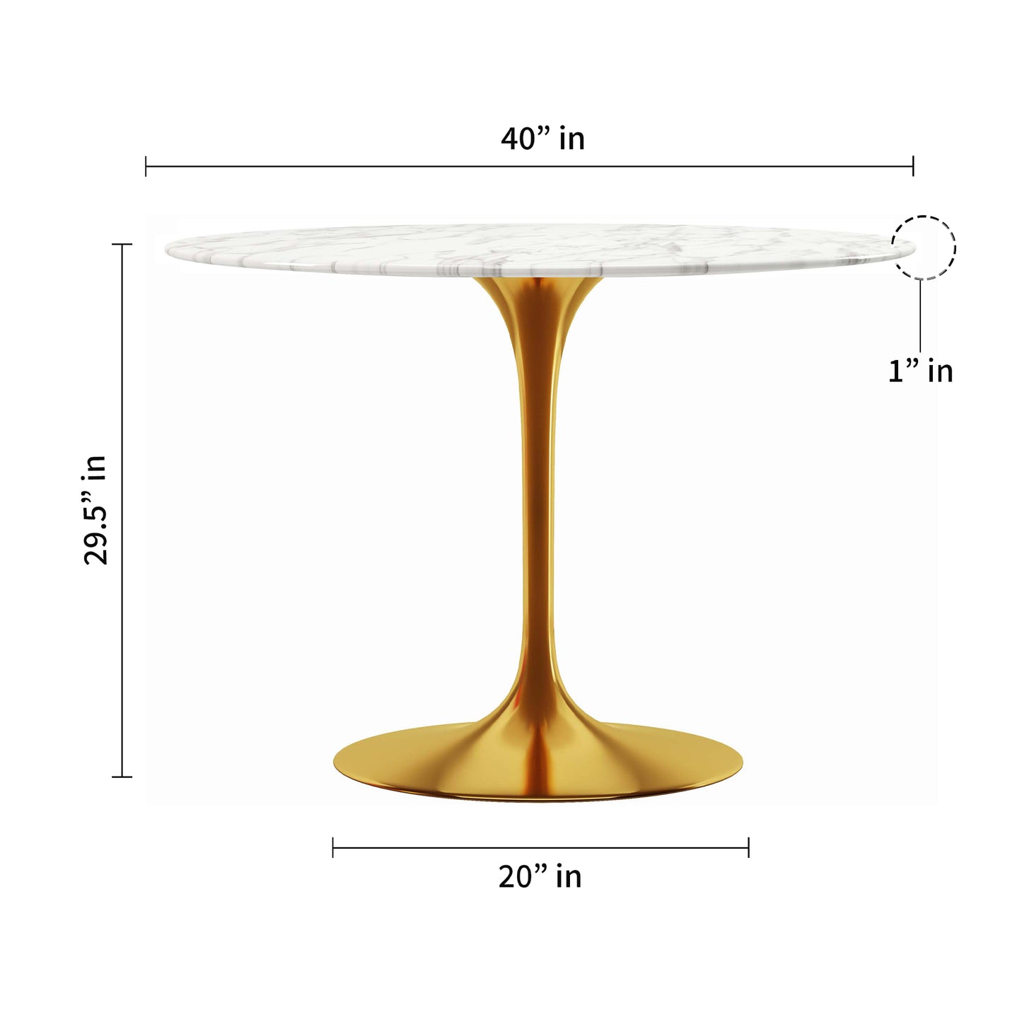 Rose 40" Round Marble Dining Table, Gold Base