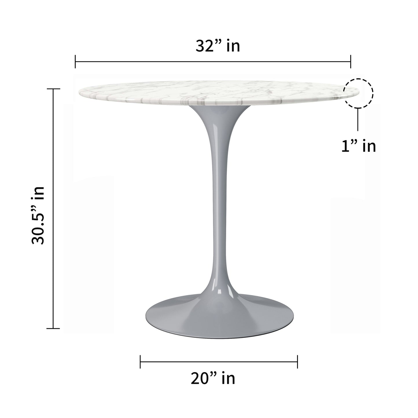 Rose 32" Round Marble Dining Table, Gray Base