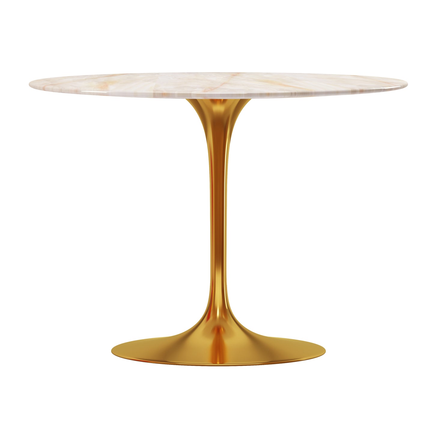 Rose 40" Round Onyx Marble Dining Table, Gold Base