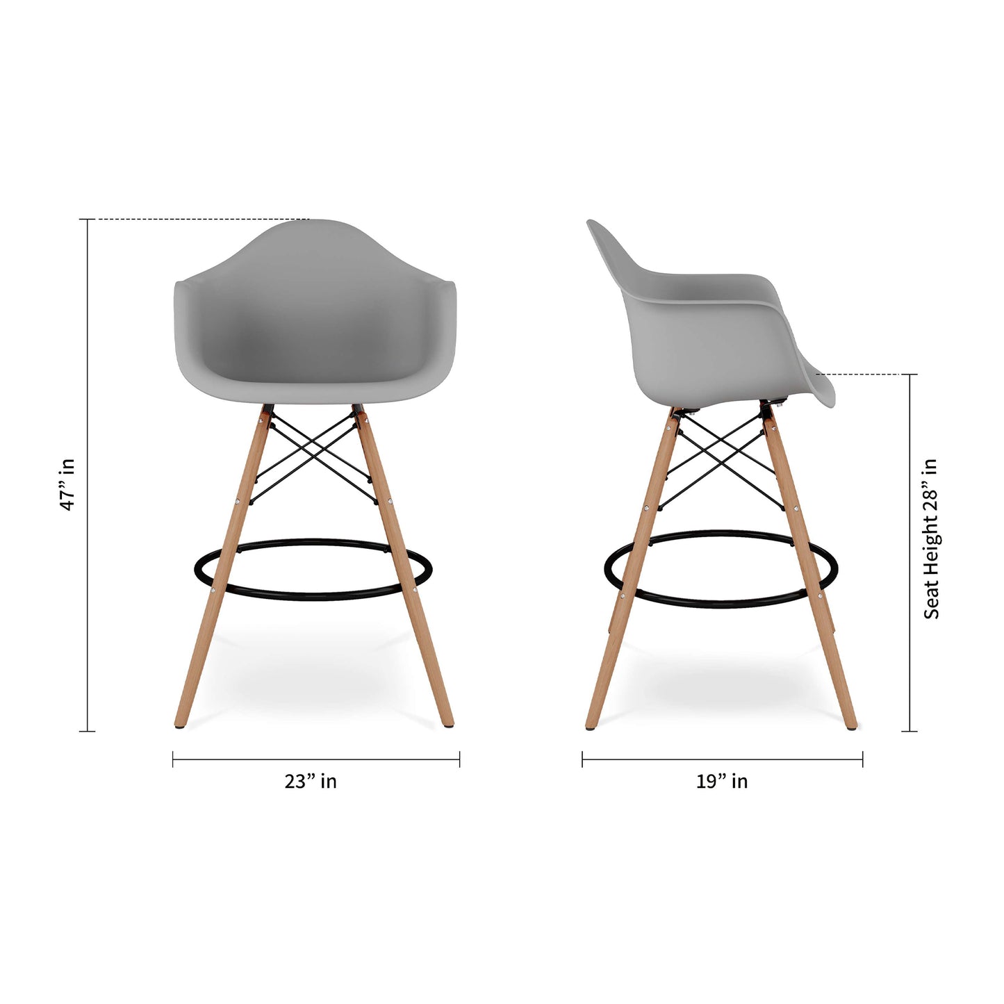 Pyramid Counter Stool With Arms, Gray