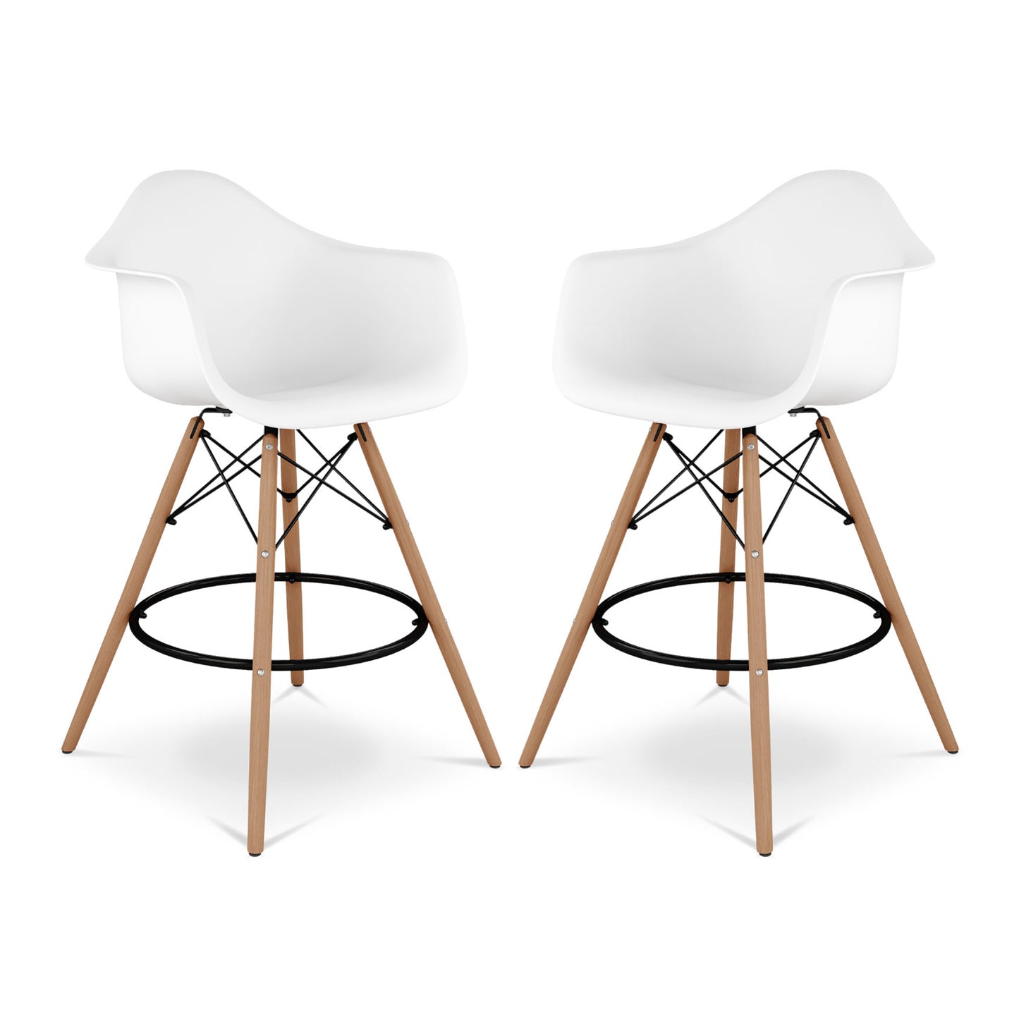 Pyramid Counter Stool With Arms, White