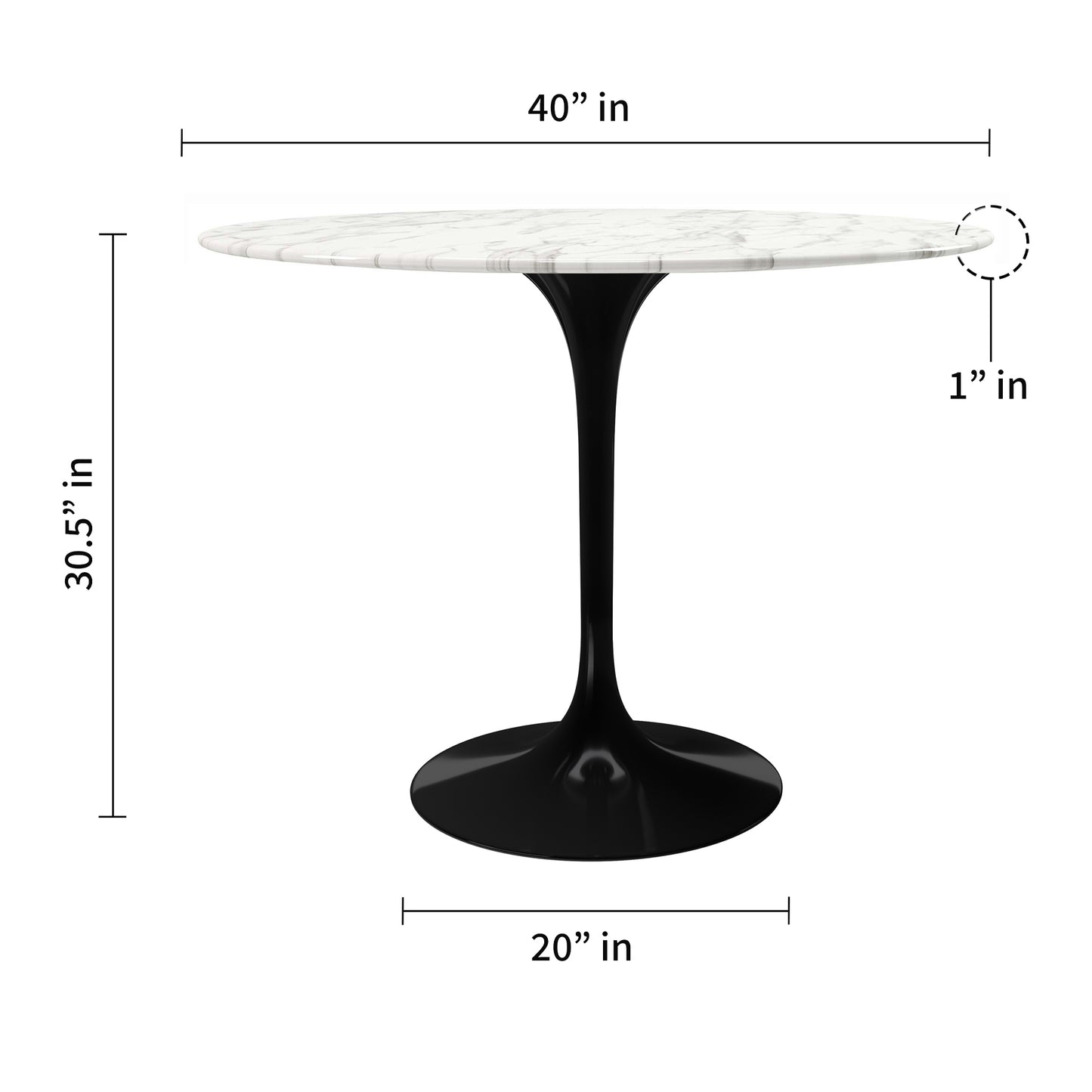 Rose 40" Round Marble Dining Table, Black Base